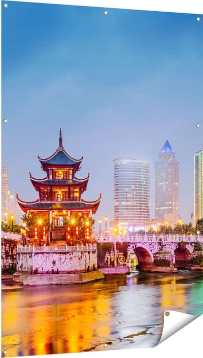 Gards Tuinposter Rivier bij Stad Guiyang in China - 100x150 cm - Tuindoek - Tuindecoratie - Wanddecoratie buiten - Tuinschilderij