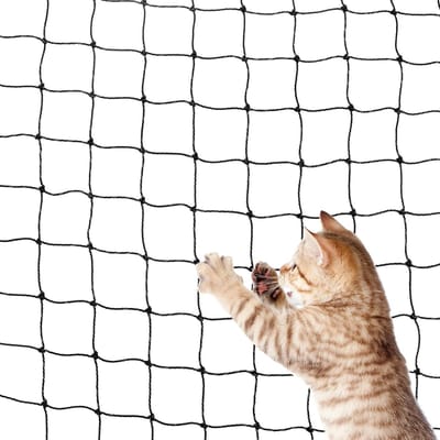 Draadversterkt kattennet met montagekit, 3x6 m, zwart voor balkons, deuren en ramen