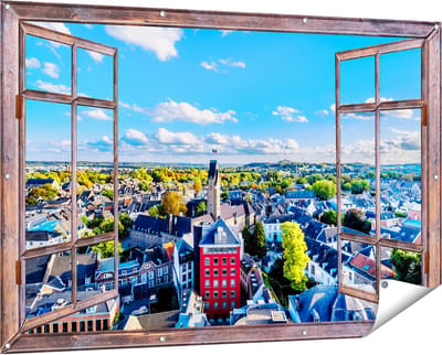 Gards Tuinposter Doorkijk Maastricht Stad met Huizen - 150x100 cm - Tuindoek - Tuindecoratie - Wanddecoratie buiten - Tuinschilderij