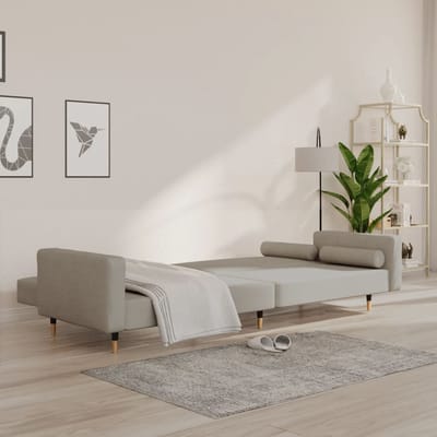 vidaXL - Slaapbank - 2-zits - met - 2 - kussens - fluweel - lichtgrijs