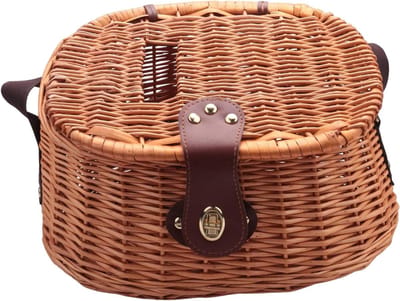Rieten vismand - Forel kooi - Vissen op forel - Verstelbare schouderriem - 35x24x20cm - Geel