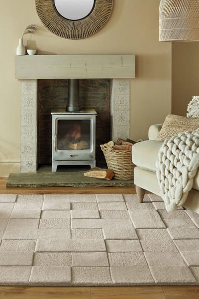 Flycarpets Checkerboard Modern Laagpolig - 100% Wol Vloerkleed - Naturel / Beige - 160x230 cm
