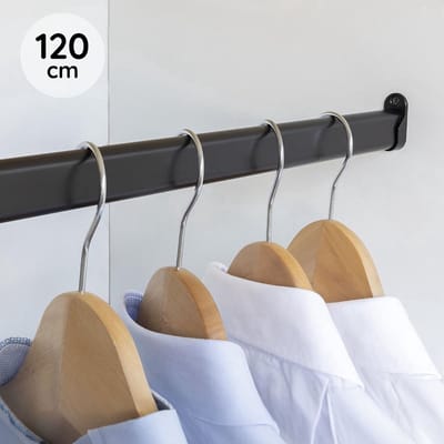 Eleganca Kledingstang - 120 cm - Kledingroede - Garderobestang - Aluminium - Inclusief Kastroededragers en Schroeven - Zwart