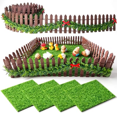 Miniatuur Tuin Set - Poppenhuis Accessoires - Knutselen en Decoratie - Inclusief Kunstgras - 20x20cm Basis - Bruin Groen