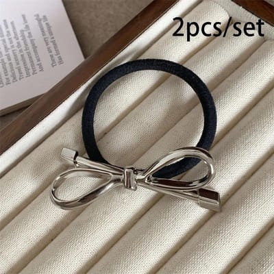 2 stuks/set Zoete Leuke Strik Haarclip Metaallegering Zijspeldjes Barrettes Dames Haaraccessoires gray