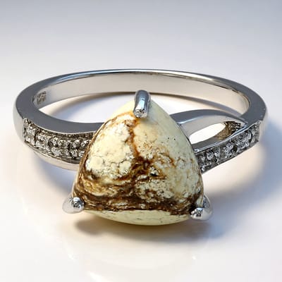 Cavill - 925 Sterling Zilveren Ring met 2,68 ct Braziliaanse Magnesiet en 6 Witte Topazen - Elegante Damesring Maat 17