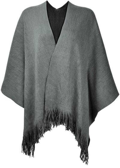 Dailygoods - Dailygoody - Kasjmier Poncho Dames - Retro Gebreid Vest - Warm en Comfortabel - Grijs - Met Franjes - One Size