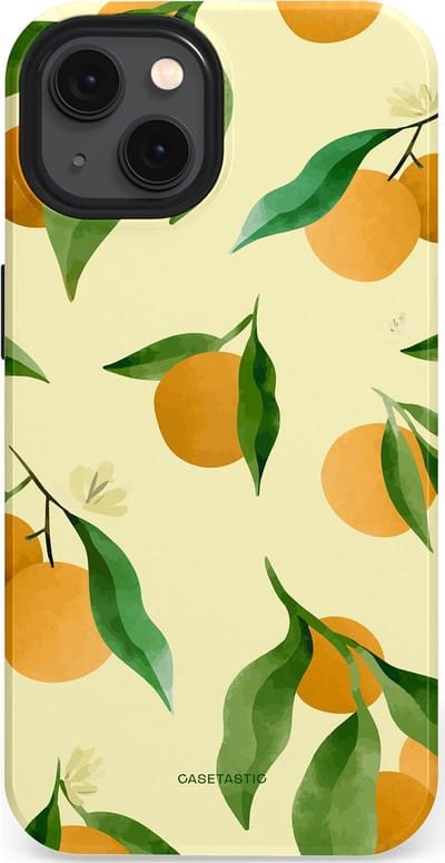 Casetastic Hoesje Geschikt voor Apple iPhone 13 Magsafe - Stijlvolle Beschermende Duo-layer Case - Bladrijke Sinaasappel