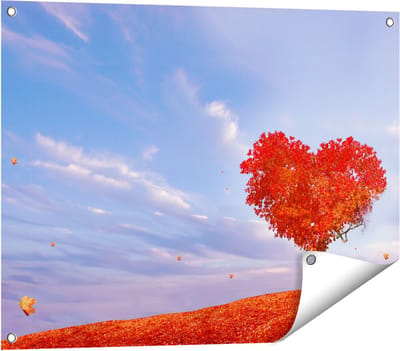Gards Tuinposter Rode Liefde Boom in een Hart Vorm - 80x60 cm - Tuindoek - Tuindecoratie - Wanddecoratie buiten - Tuinschilderij