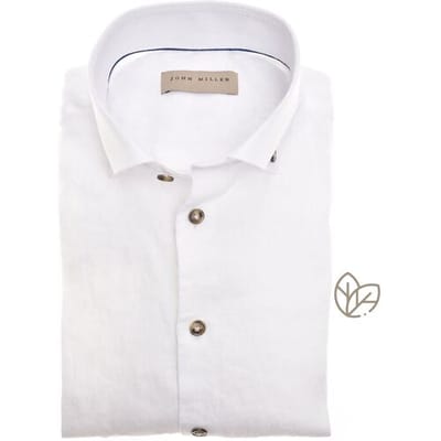 John Miller Overhemd Button-Down Linnen Mélange Texture Wit / male