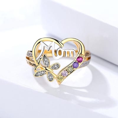 Boho Hart Vlinder Ring - Tweekleurig Goud Koperkleurig Kleurrijke CZ Ring voor Vrouwen Dagelijkse Slijtage 5
