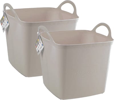 Plasticforte Kuip/emmer/wasmand - 2x - flexibel - beige - 43 liter - vierkant - kunststof - 40 x 40 x 44 cm