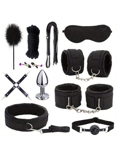 Oneay BDSM Extreme Bondage Set - 11 Delig -SM Handboeien - Zweep / Veer / Tepelklemmen - Sex Toys voor Koppels - Seksspeeltjes voor mannen en vrouwen - Sex Pakket en Toys - Zwart