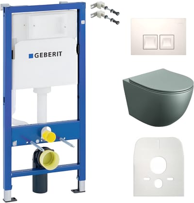 Inbouwreservoir Complete Toiletset Geberit Duofix Basic - Inbouw WC Hangtoilet Wandcloset SINTO GREY Grijs Mat - Bedieningsplaat DELTA Wit - Voorwandelement - Installatiesysteem