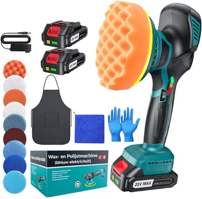 Polijstmachine Auto Draadloos Met Instelbare Snelheden – Poetsmachine Auto Compleet Met Meerdere Polijstpads & Oplaadbare Batterijen – Poliermachine Ergonomisch Design Voor Krasvrij Resultaat | Incl. Accessoireset