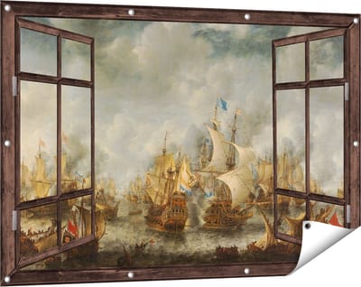 Gards Tuinposter Doorkijk Slag bij Terheide - Jan Abrahamsz. Beerstraten - 120x80 cm - Tuindoek - Tuindecoratie - Wanddecoratie buiten - Tuinschilderij
