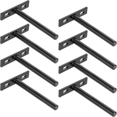 Zware Wandplank Steunbeugels voor Verborgen Planken - T-vormige Metalen Beugels, Matte Zwart, 8 Stuks, Ideaal voor Houten Planken en Interieurdecoratie