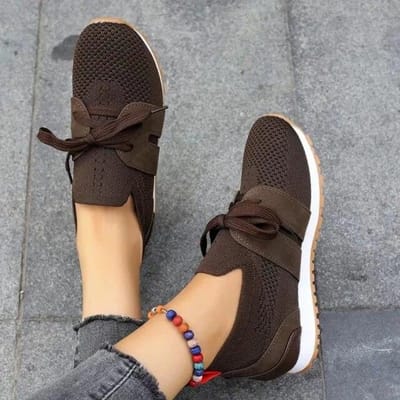 Bruine gebreide ademende sneakers Schoenen Dames Zachte zool Platform Flats Dames Antislip vrijetijdsschoenen 41