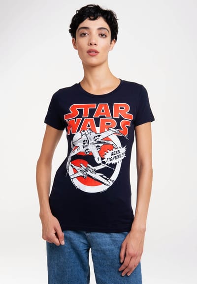 Logoshirt Vrouwen T-shirt X-Wings - Star Wars - Shirt met ronde hals van Logoshirt - donkergrijs