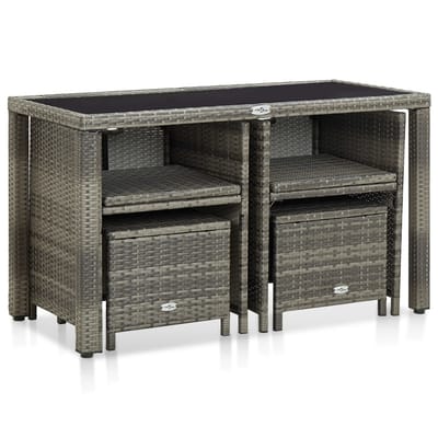 vidaXL - 5-delige - Tuinset - met - kussens - poly - rattan - grijs