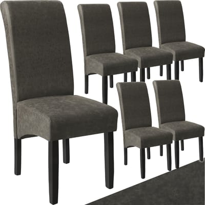 tectake® Eetkamerstoel - Comfortabele kunstleren stoel met hoge rugleuning - Keukenstoel voor keukentafel - Gestoffeerde keukenstoel - Diverse kleuren en sets - Maximale belasting 120 kg - Afmeting (LxBxH) 44 x 63 x 106 cm - Set van 6 - Grijs