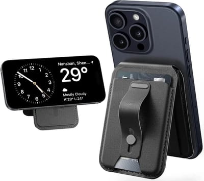 ESR Grip Wallet Stand | Magnetische Kaarthouder | Compatibel met MagSafe en HaloLock | Pasjeshouder voor 5 Pasjes | Portemonnee | Standaard | Vingerlus | Zwart