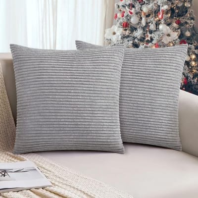 Set van 2 Super Zachte Corduroy Kussenhoezen 45 x 45 cm in Grijs, Decoratieve Moderne Kussenhoezen voor Sofa en Thuisdecoratie, Gestreepte Kussenslopen voor Lente
