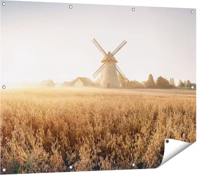Gards Tuinposter Windmolen in het Veld - 120x90 cm - Tuindoek - Tuindecoratie - Wanddecoratie buiten - Tuinschilderij