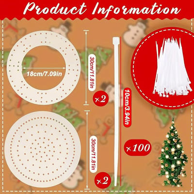 4 pièces Cadres ronds en bois pour bricolage avec colliers de serrage en nylon - Décorations de couronne de Noël, d'Halloween, de Saint-Valentin et de mariage 4pcs wreath ring + 100pcs cable ties brown