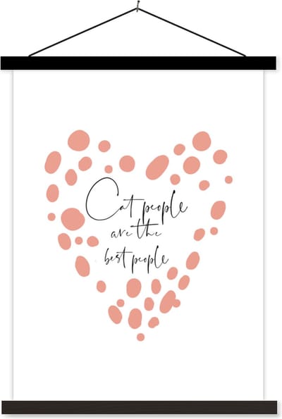Posterhanger incl. Poster 60x80 cm - Schoolplaat - Cat people are the best people - Katten - Spreuken - Quotes - Textielposter - Zwarte latten