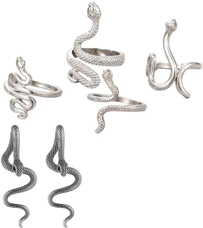 Dailygoods- Slangensieraden - Titanium - Gothic/Punk Design - Oorbellen 4,9 cm - Set met Ring - Hypoallergeen - Uniek Motief