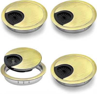 Bureaukabeldoorvoer set van 4 stuks, Ø 60 mm ronde kabeldoorvoer, zinklegering, kabelgat afdekking voor bureau en werkbank, bronzen kleur, eenvoudig te installeren