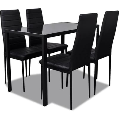 Eetkamer Set Tafel en Stoelen 5 Delen Kunstleer Zwart