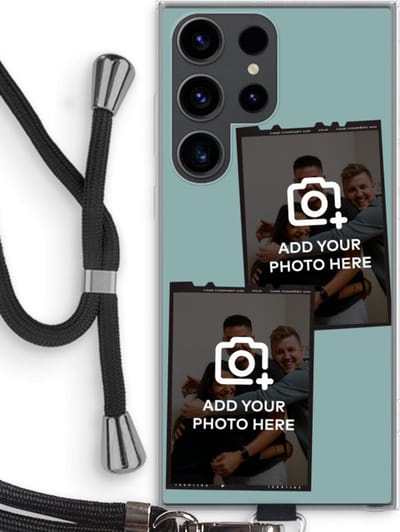 Gepersonaliseerd - Case Company® - Hoesje met koord geschikt voor Samsung Galaxy S23 Ultra hoesje met Koord - Polaroid Zwart - Telefoonhoesje met Zwart Koord - Bescherming aan alle Kanten en Over de Schermrand