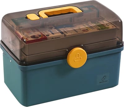 Afsluitbare medicijndoos - 3-laags organizerbox voor medicijnen - Draagbare opbergbak met handvat - XL
