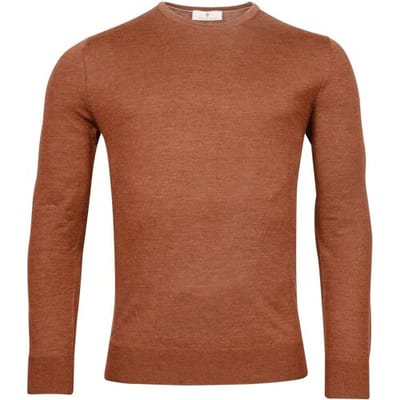 Thomas Maine Trui Merinowol Ronde Hals Single Knit Roest / male