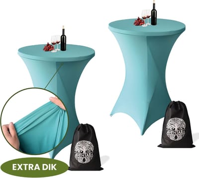 Statafelrok Turquoise x 2 – ∅80-85 x 110 cm – Premium Stretch Stof – Extra Dikke Kras- en Kreukvrije Hoes – Statafelhoes Inclusief Opbergtas – Statafelrokken Geschikt voor Horeca, Recepties en Evenementen