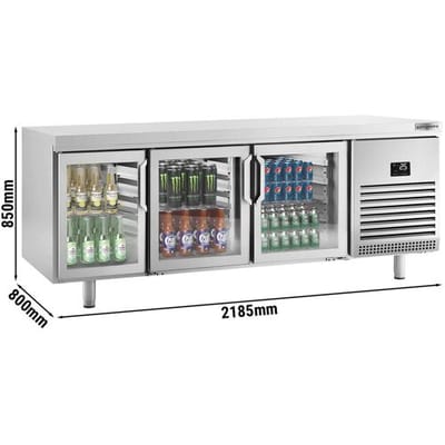GGM Gastro Bar Getränkekühltisch Premium PLUS - EN 600x400 - mit 3 Glastüren & Durchreiche Zilver