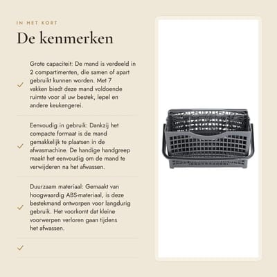 Dailygoods- Bestekmand Universeel - Vaatwasser Bestekkorf - 7 Compartimenten - Duurzaam ABS - 23x13.2x13.5 cm - Geschikt voor de meeste vaatwassers - Bestekhouder