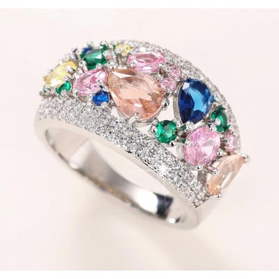 Huitan Meerkleurige Zirkonia Damesringen Nieuw Ontworpen Bruiloft Verloving Luxe Accessoires Chique Cadeau Mode Sieraden 10 white