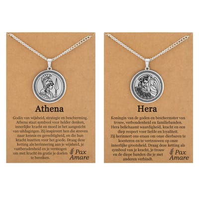 Athena & Hera Ketting Bundel – Macht & Leiderschap - Zilverkleurig Stainless Steel - Griekse Goden Kettingen Set - 60cm - Pax Amare