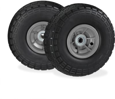 2x steekwagenwiel 4.1/3.5-4'' - anti lek - tot 150kg - 260x85mm - massief rubber - zwart-grijs