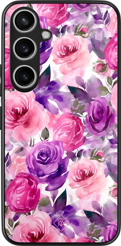 Casimoda® hoesje - Geschikt voor Samsung Galaxy A55 - Rosy Blooms - Zwart TPU Backcover - Planten - Roze