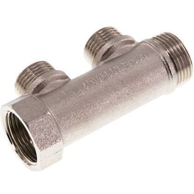 G 3/4'' x 2xG 1/2'' F/M/M Vernikkeld Messing Verdeelstang 10 Bar - FLM-FMM-BN-034G-012G-2M