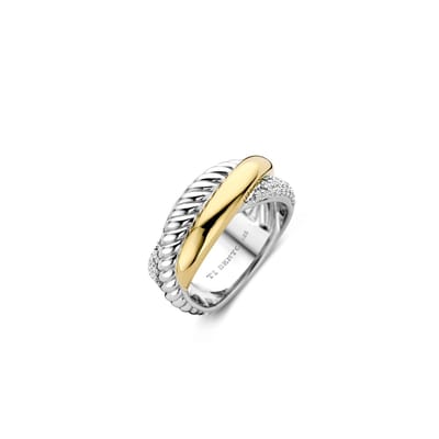 TI SENTO Dames Ring - 925 zilver - Zirkonia met geel verguld - Maat 16.00 mm / maat 50 - 1973ZY