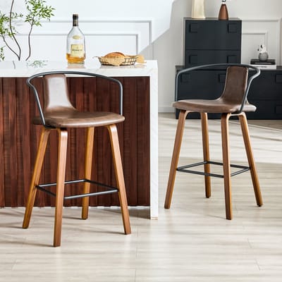 FloraGrace Barkruk - Set Van 2 Met Armleuning En Rugleuning - Scandinavisch Voor Keuken Of Bartafel - Hout En Kunstleer - Bruin