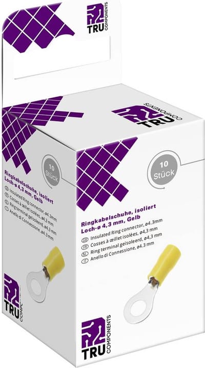 TRU COMPONENTS T2010C293 Ringkabelschoen Dwarsdoorsnede (max.): 6.0 mm² Schachtdiameter: 4.3 mm Deels geïsoleerd Geel 1