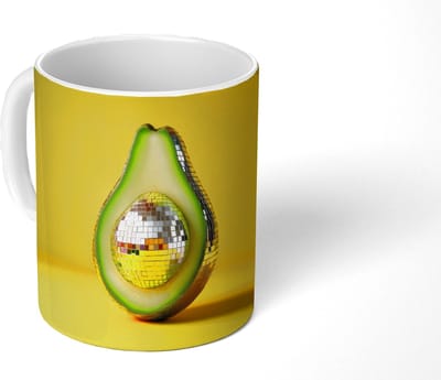 Mok - Koffiemok - Avocado - Discobal - Geel - Glitter - Mokken - 350 ML - Beker - Koffiemokken - Theemok