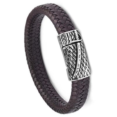 Victorious Leren Armband Heren – Bruin Leer & Zilveren Veren Sluiting – Bruin/Zilver – 22cm