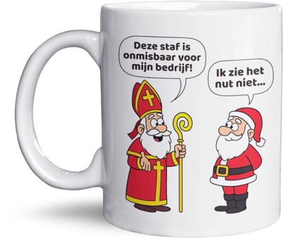 Sinterklaas Mok – Grappige Keramische Beker met Cartoon – Perfect Sinterklaas Cadeau voor Collega of Manager – Humoristische Sinterklaas Beker 325ml – Bedrukking Aan Beide Zijden